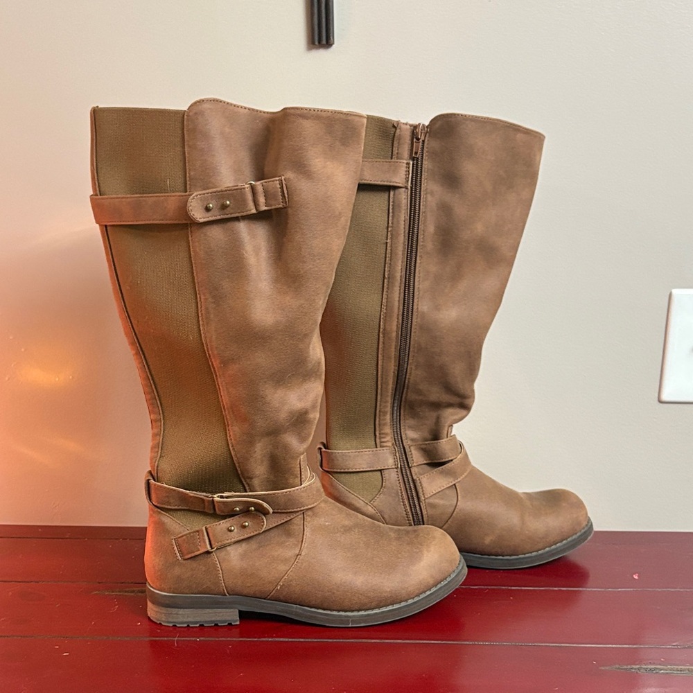 Lane Bryant Brown Riding Boots with Buckle Detail